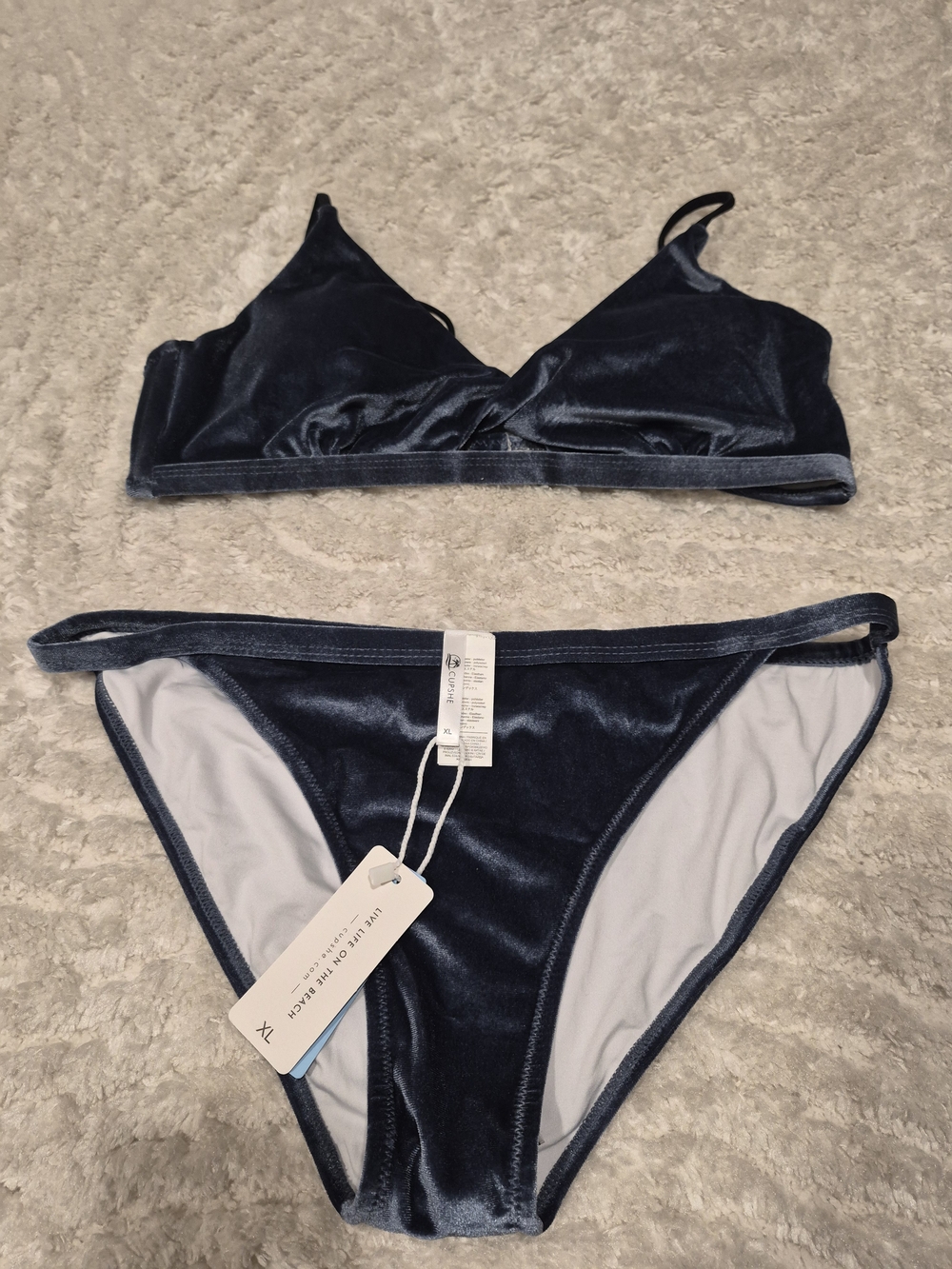 Velvet Two-Piece Bikini Set in Navy